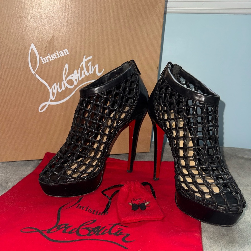 Christian Louboutin Coussin 140 Nappa/Cuoio Heel Cage Booties - Size 37.5